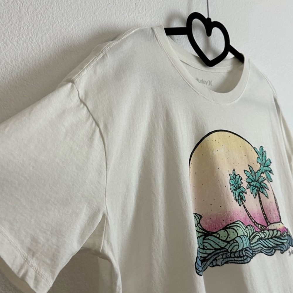 Hurley Cream Tropical Graphic Oversized Short Sleeve Tee Size Various - Picture 4 of 7